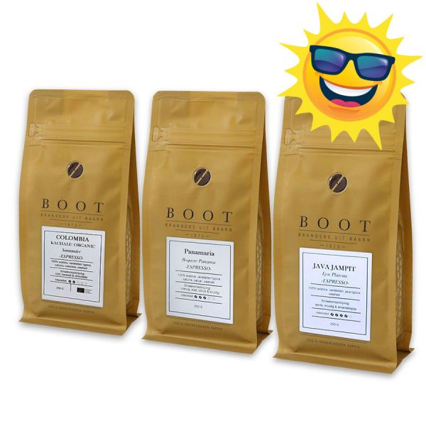 Geluk in de branding - Boot Zomerpakket Espresso - 3-delig 250 gram