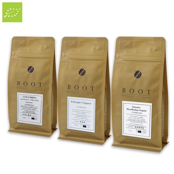 Organisch Succes - Boot organic pakket - 3-delig 250 gr Espresso